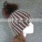 Hot Sale Winter Hat With Ball Cashmere Raccoon Fur Pompom Knit Beanie Beanies