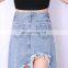 TWOTWINSTYLE Denim Skirt For Women High Waist Patchwork Tassel Split Streetwear Blue Asymmetrical