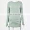 2020 new cross border double side drawstring long sleeve round neck Cotton Mini bodycon casual dress