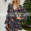 LAITE D2121  women v-neck casual dresses women floral printed summer dresses ladies mini dresses