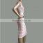 wholesale 2015 new pink khaki mesh sleeveless high neck cute sey women celebrity party prom bodycon knee-length bandage Dress