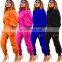 European and American fashion personality design sense solid color puff sleeve pullover high waist pants two-piece suit