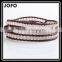 2016 Pink Bracelets Boho Style 4mm Clear Crystal Beaded Bracelets Fine Jewelry On Brown Leather Charm Jewelry