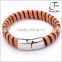 Brown and Black Stripe Leather Braided Cuff Bracelet Wristband, Couples Christmas Gift Stainless Steel Clasp