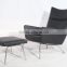 Hans Wegner leather high wingback chair wing lounge chair with footrest                        
                                                                                Supplier's Choice