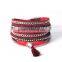 Hot sell double wrap rhinestone velvet bracelet with tassel wholesale jewelry
