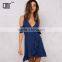 Navy cold shoulder ruffled wrap dresses woman's chic summer wear