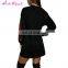 Drop Shipping Black Splicing Round Neck Embroidered Long Sleeve Flower Long Dress