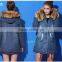 2014 Women coat Winter Jean Long European denim jacket women cheap with fur collar Coat                        
                                                Quality Choice