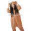 Adults Coral Fleece Plus Size Animal Brown Bear Footless Kigurumi Women Pajama Costume Onesie With 100% Cotton Jersey Hood