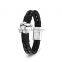 Black stainless steel braided leather bracelet two rows double braided leather bracelet
