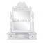 Jeweled Makeup Mirror White Color Fancy Women Makeup Dresser Drawer Wooden Rotating Fancy Mirror