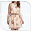 Fashion Silk Slip Butterfly Printed Skater Sleeveless Chiffon Dress With Belt 2016 Women Clothing