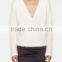 personalized lady ivory V neck ribbed hem100% angora sweater