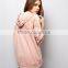 Women Oversized Loose Pockets Sides Crushed Velvet Panel Yoke Hoodie Pink Drop Shoulder Cotton Pullover