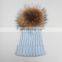 Winter wholesale kids poms hat children hat with high quality raccoon poms