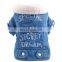 Pet dog Cat Clothes turn-down collar puppy English alphabet cowboy Denim coat