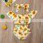 Bright sunflower pattern fly sleeve top matching bummies and headband 3pcs lovely Baby Girl suit