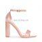 Ladies fancy handmade design high heels nude patent ankle strap block heel women sandals shoes