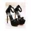 Ladies sexy rivet ankle strap black platform stiletto high heeled back zip sandals heels shoes