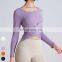Custom Running Clothing Quick Dry Workout Wear Cross Button Slim Fit Sports Shirt Gym Fitness Top Women Long Sleeve Yoga T Shirt