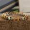 BRA0744 Leopard jasper gemstone beaded metal skull head bracelet