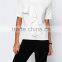 bouncy plain short sleeve O-collar casual blouse with pleated ornament for women OEM service