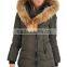 woman down jacket with real natural fur collar and hood,fashion army green jacket