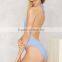 sexy women swimsuit thong bohemian plain color high cut leg plunge neck cut out swimwear