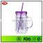 Bpa Free 20 Ounce Double walled acrylic colored mason jars with handle