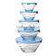 Embossed 5 Pcs Glass Salad Bowl Set Glass Food Container With Plastic Lids