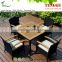 4 people rattan wood dining chair rattan wood table