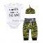 S17479A 2017 Army Green Newborn Baby Boy Clothes Romper T-Shirt Long Pants And Hat Outfits