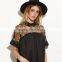 Hot sell embroidered ruffle cuff sheer tie back blouse neck designs cutting