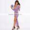 Geometry print high low long sleeve maxi club cocktail party dresses