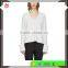 Women Wearing Sexy Design V Neck Blank White Sweater with Rolled Cuffs with Buttons