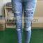 B33758A Autumn winter women real photo cut out skinny high waist denim jeans