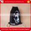 Personalized black cotton drawstring bag with wine brand logo