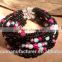 Black Glass Beads Moonstone and Pink Stripped Agate Bracelet