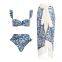 3 Pieces Ladies Women Sexy Swimsuit Bikini Swimwear with Mesh Swimsuit Cover Up Skirt