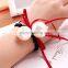 Simple Fashion Elegant Ribbon Double Imitation Pearl Hairband Elastic Hair Bands for Women Bride Accessories Jewelry