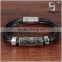 Fashion Multistrand Genuine Leather Totem Magnetic Buckle Bracelet Wristband for Men BlackMagnetic Box Clasp