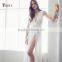 Plain dye deep V blank elegant short sleeve long evening dress