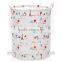 Foldable Round Cute Line Canvas Towel Clothes Organizer Storage Basket Hamper Tote Bag