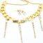 Attractive Women Gold Chain with Long Rhinestone Tassel Necklace