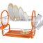 Kawachi Stainless Steel Chrome 2 Tier Dish Drainer Rack Glass Utensil-Orange