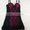 Factory hot sale sexy black lace trim with transparent back babydoll sexy lingerie night wear