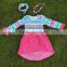 2015 New Girls High Low Dress Kids Aztec Blue Dress Hot Pink White Polka Dot Dress With Necklace and Headband