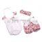 China manufacturers Breathable baby romper leopard romper for kids with Leopard bow shorts and leopard headband 3pcs set