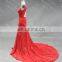 LN136 Latest Lace Mermaid Red Chapel Train Real Sample Sexy Back Open Evening Dress
